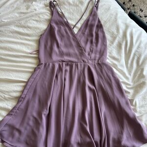 Elegant Lavender Spaghetti Strap Mini Dress